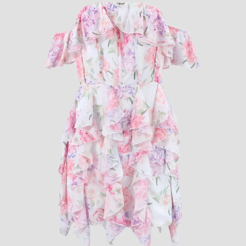 Women’s Chic Floral Printed Mini Dress Backless Sleeveless.