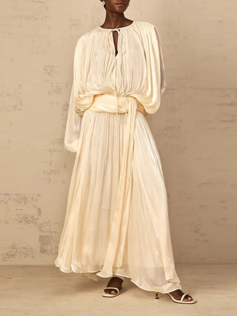 Solid Loose Spliced Folds Elegant Dresses for Women.
