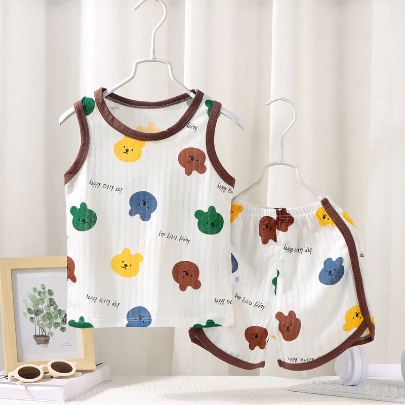 Kids Sleeveless Set Summer Cotton Girls' Shorts Pajamas Korean Style Boys.