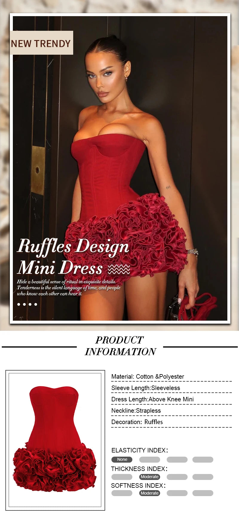 VC Christmas Dress Strapless Backless Red Structured Floral Embellished Mini Length.