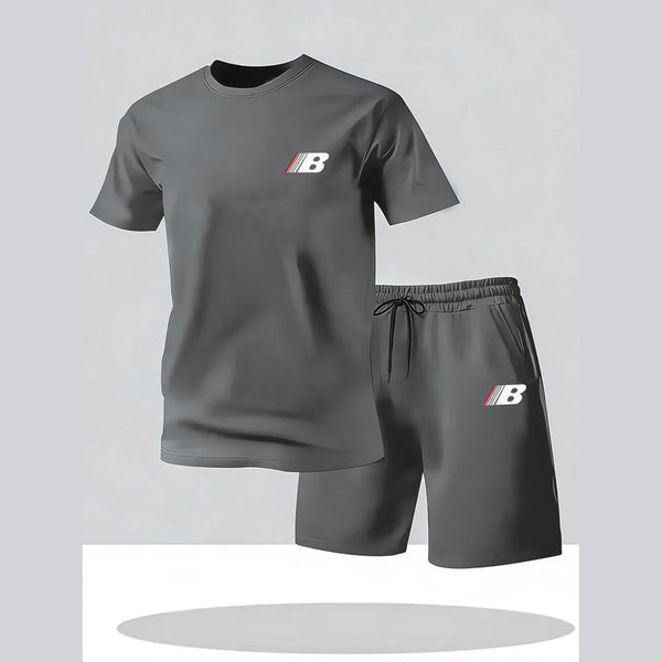 Sports Style Men's Summer Breathable Sportswear Short Sleeved T-shirt+shorts.