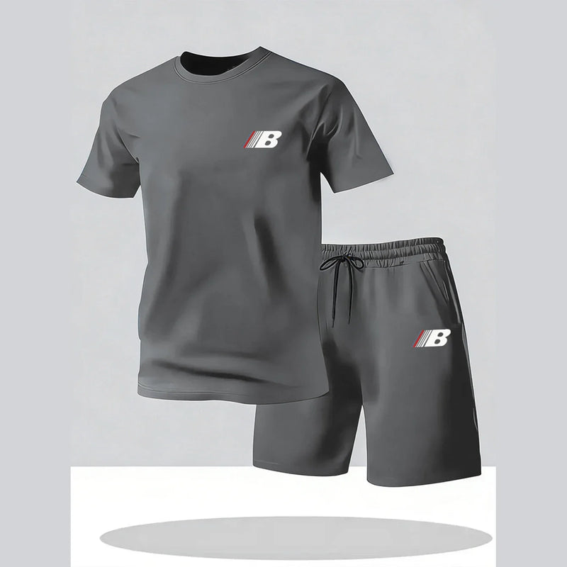 Sports Style Men's Summer Breathable Sportswear Short Sleeved T-shirt+shorts.