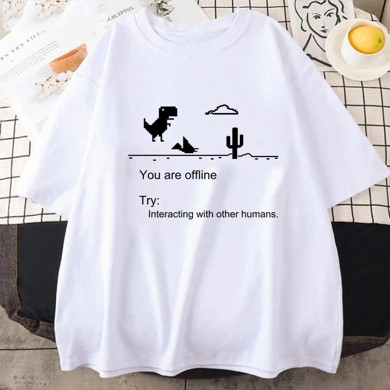Men's T-shirts Printed Dinosaur Cactus Funny Tops Summer Cotton T-shirt.