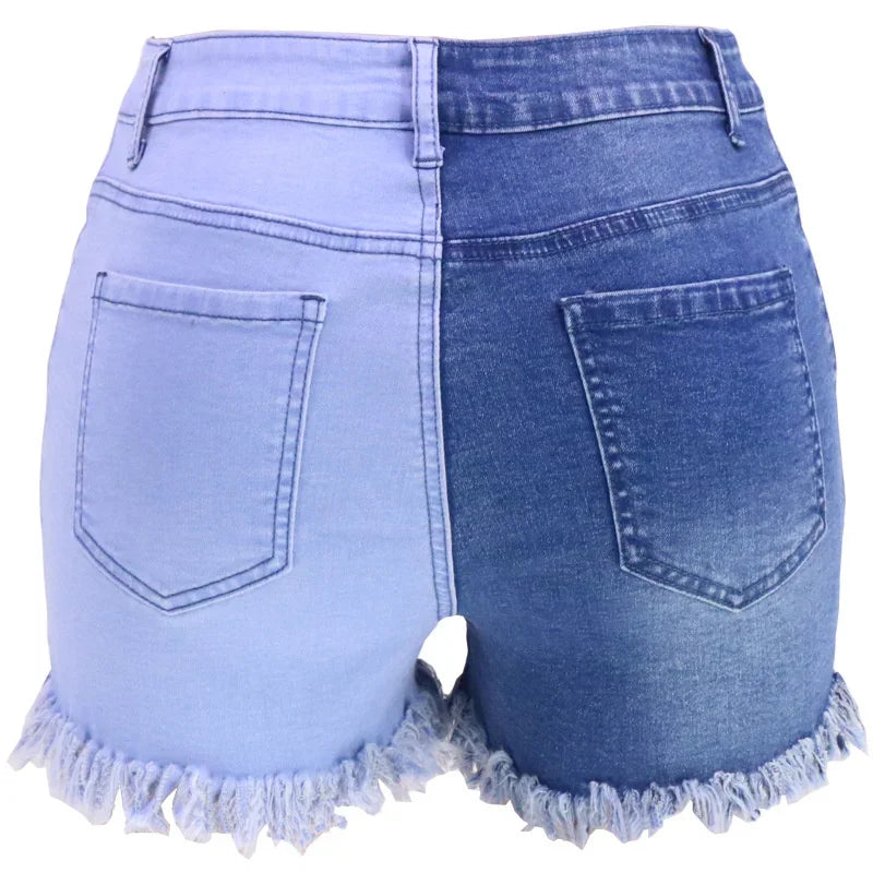 Fashion Front Zipper Open Crotch Denim Shorts Women.