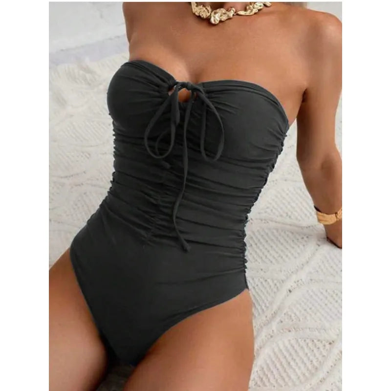 Women's One Piece Swimsuit Strapless Bandeau Or Halter Bathing Suits Sexy.
