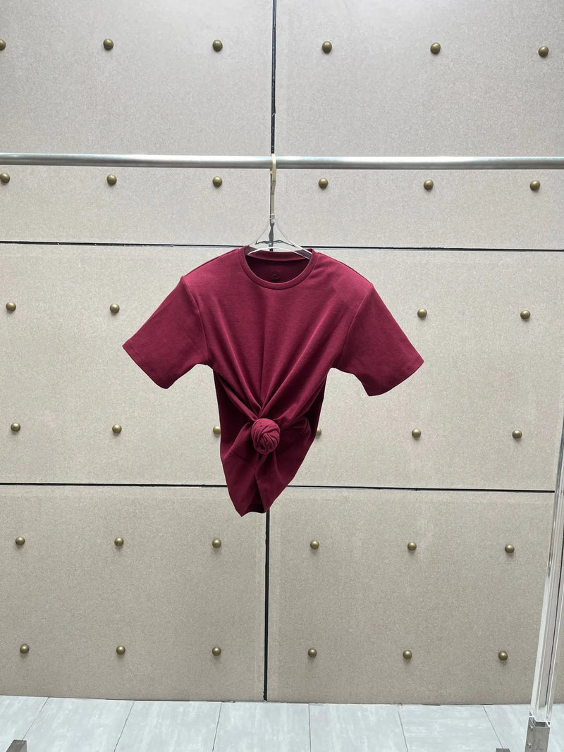 Y2K knotted twist knitted threaded round neck Top women fashionable.