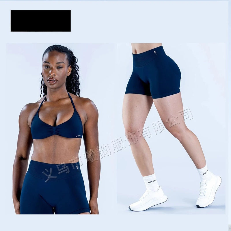 Backless tank top and shorts set, made of highly stretchy, perfect for yoga and outdoor fitness.