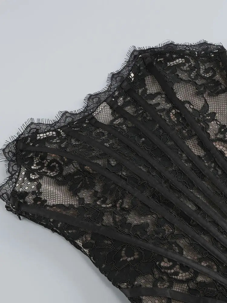 Women’s Sexy Lace See-through Patchwork Corset Dress.