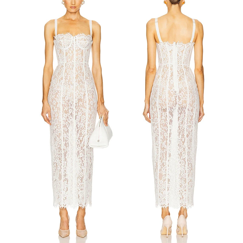 Black Lace Patwork Sleeveless Maxi Dress for Women.