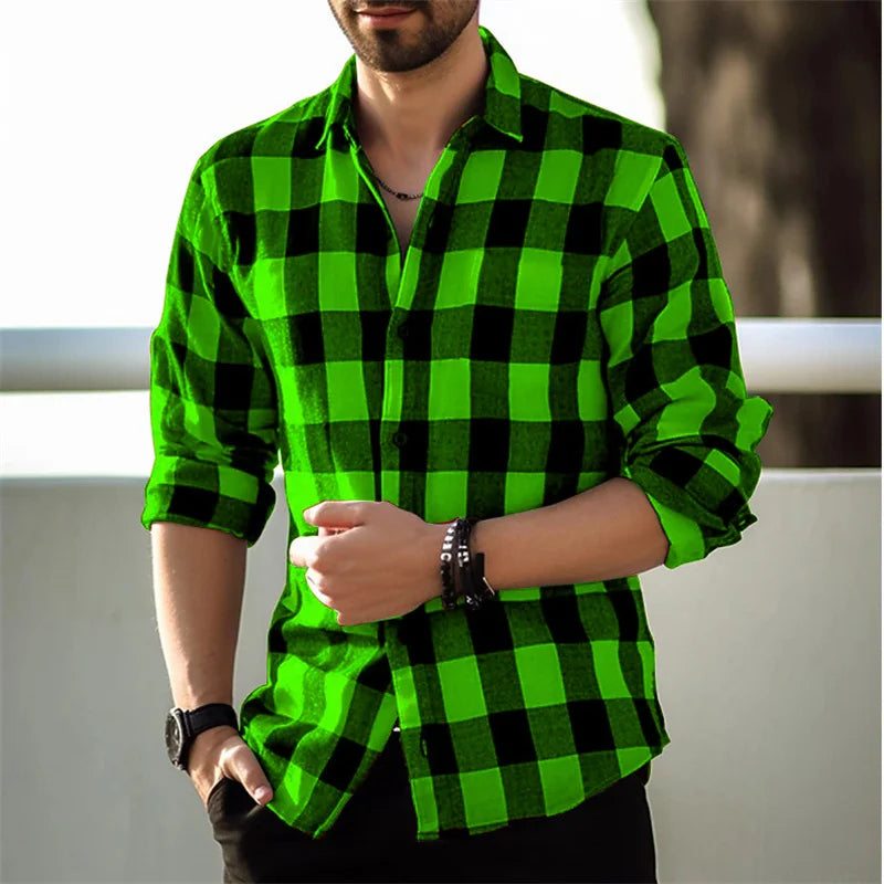 Fashion Style Black And White Plaid Shirt Men's Long-sleeve Shirt Summer.