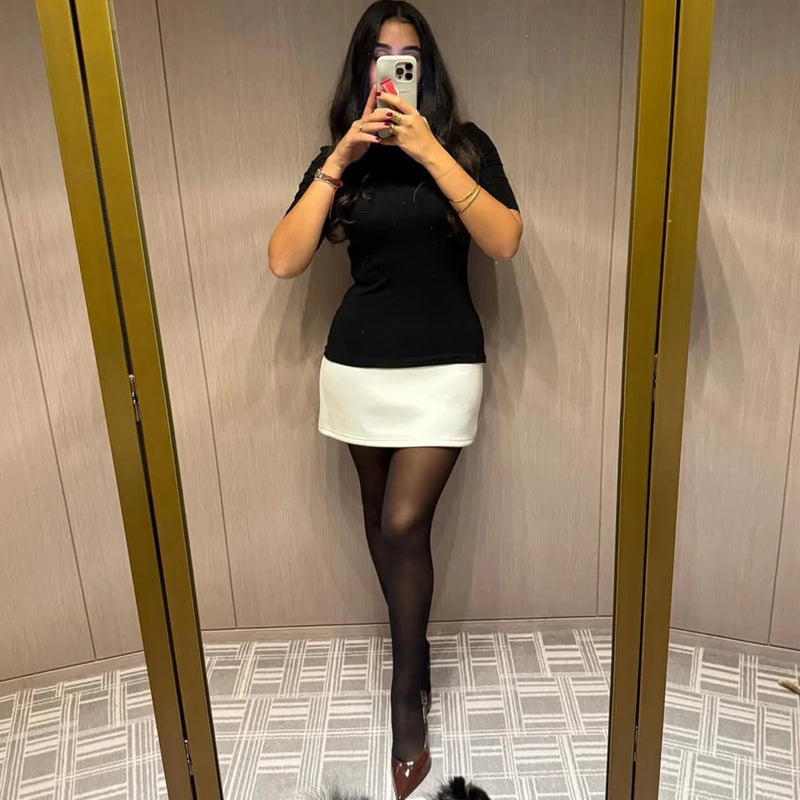 Talenza Elegant Contrast Color Mini Dress Women's Sexy High Neck Short.