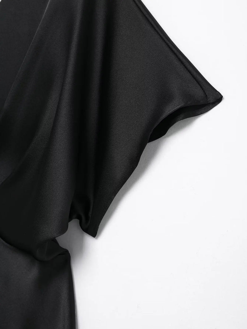 Women’s Sexy V Neck Satin Long Dress.