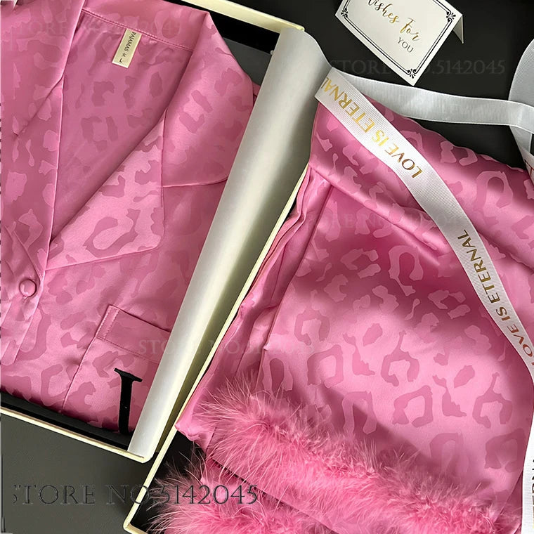 Female 2pcs Pajamas Set Sleepwear Long Sleeve Trouser Pijamas Suit.