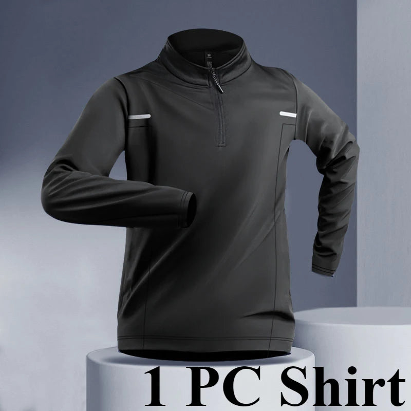 Men's Quick-Dry Sports Set 1-5 PCS Spring Track Field Zipper Training Running Fitness.
