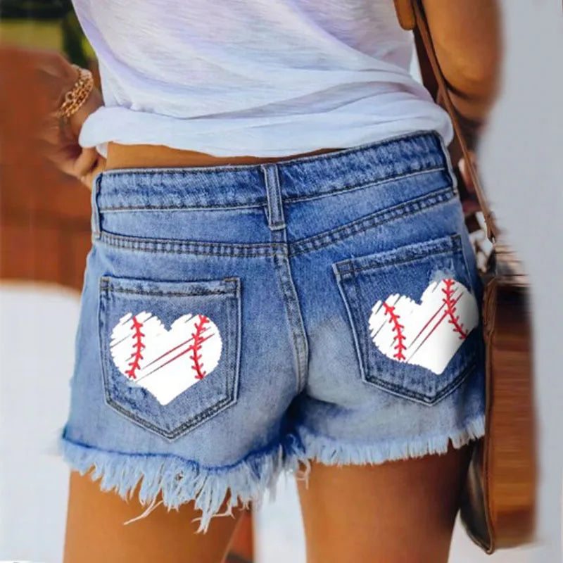 Denim Shorts Women Fashion Trendy Hole Tassel Solid Color.