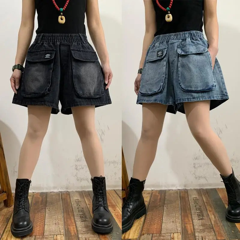 summer new fashion personality big pocket hot pants women large size.