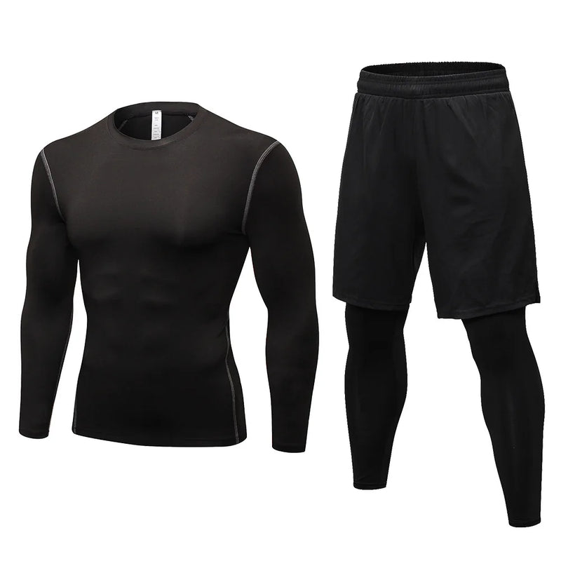 Men Compression Sport Suit Man Long Sleeve Gym Running Set Fitness.
