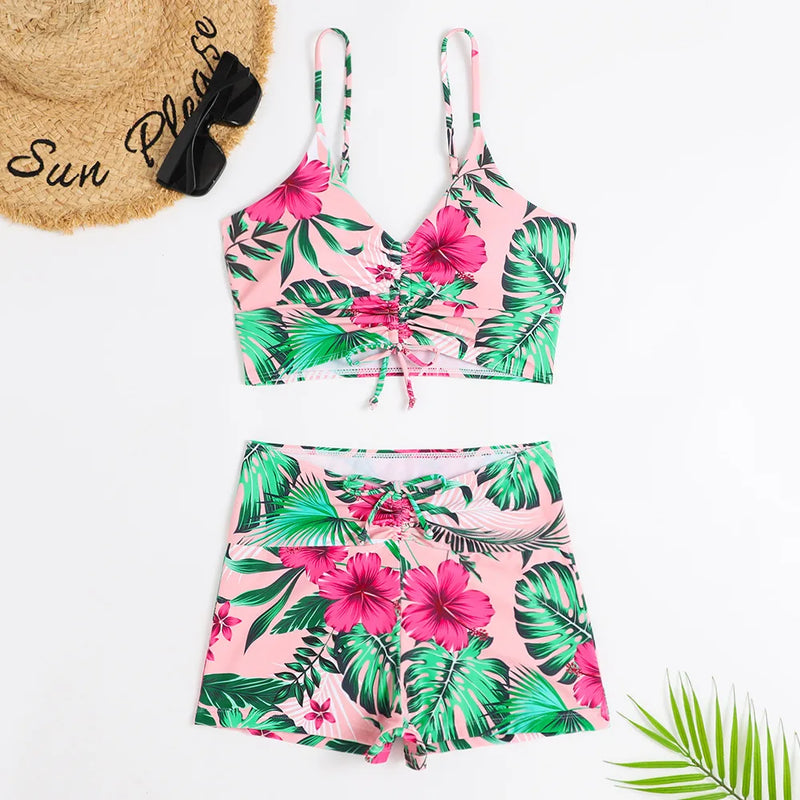High Waist Bikini Swimsuit Women Push Up Bikini Floral Swimsuit.