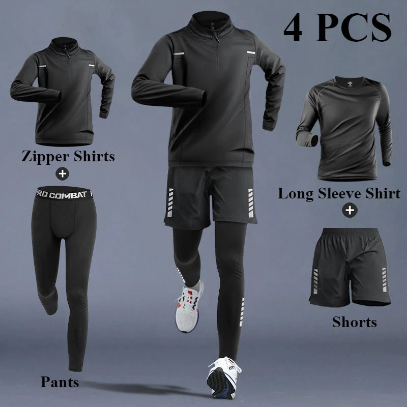 Men's Quick-Dry Sports Set 1-5 PCS Spring Track Field Zipper Training Running Fitness.
