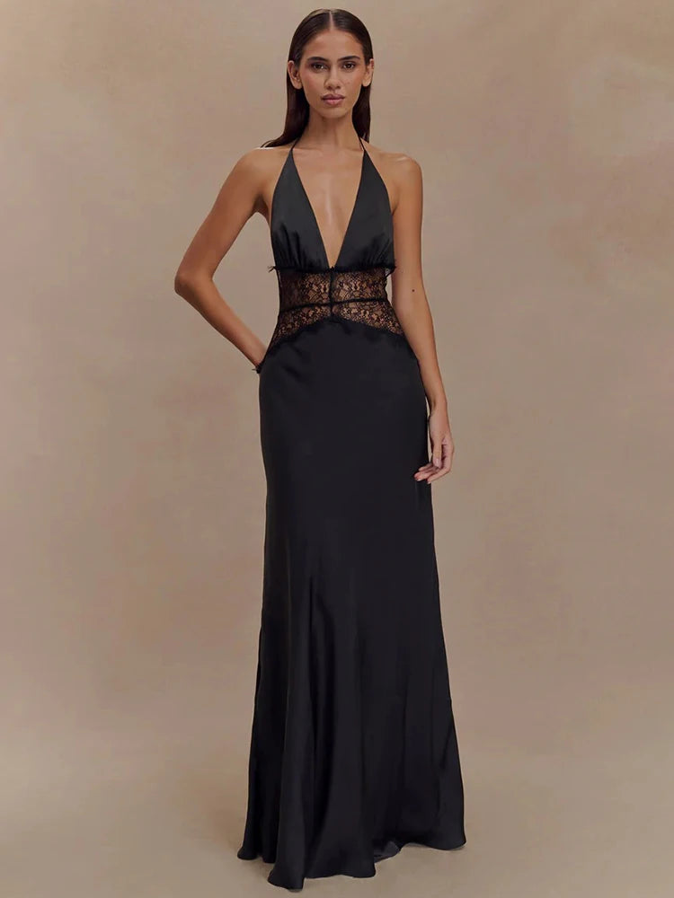 Mozision Summer Backless Sexy Maxi Dress Women Gown Patchwork.