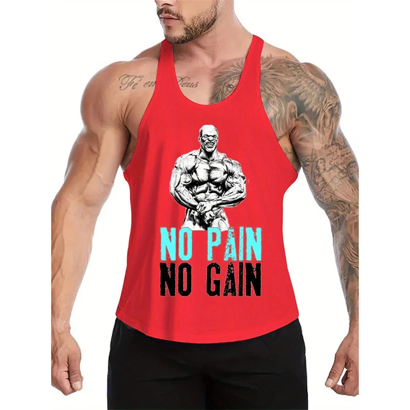 No Pain No Gain Graphic Fitness Vest For Men Gym Self-motivation Sleeveless.