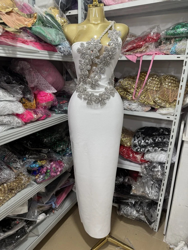 White Sexy One-Shoulder Women Dress.