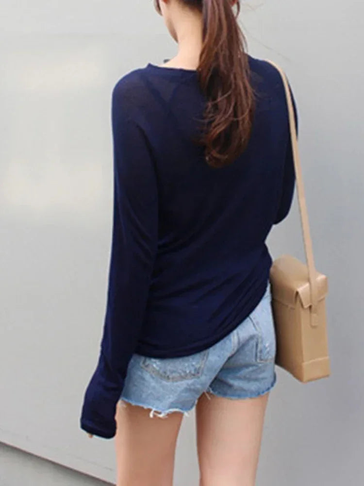Korean Style Top Spring Summer Blue Casual T-Shirt For Women.