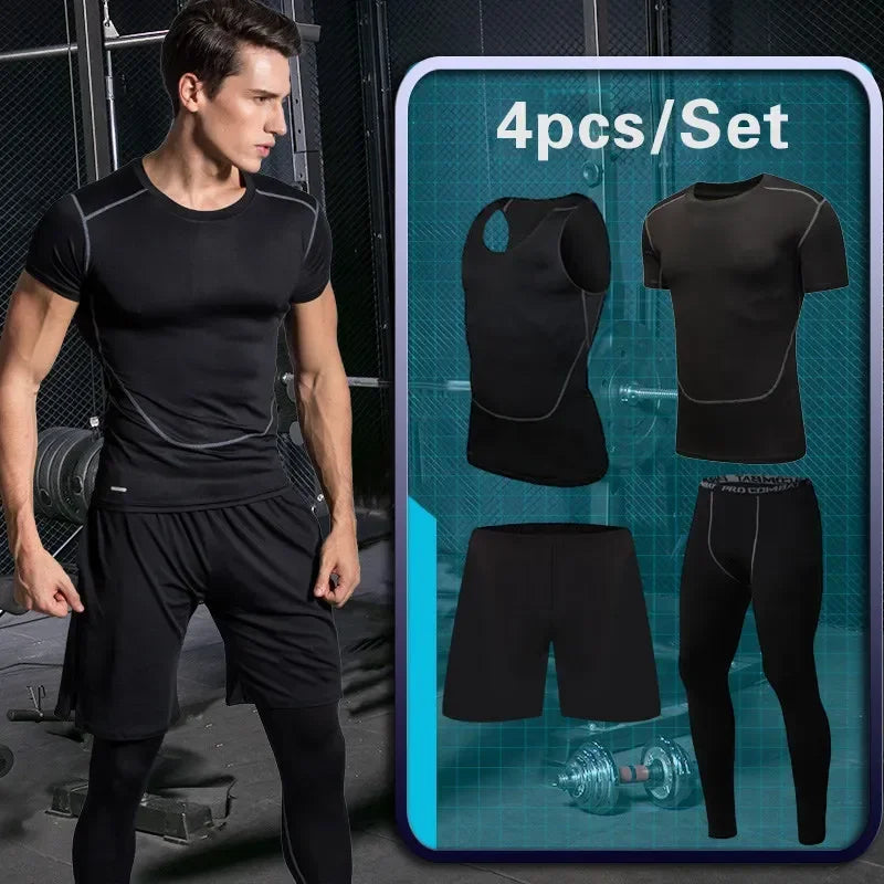 Men's Gym Training Fitness Sportswear Tights Slim Clothes Running Workout.