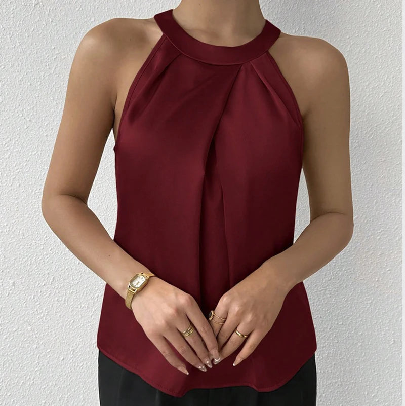 Summer Women's High End Satin Tank Shirt New Color Silk Blouse.