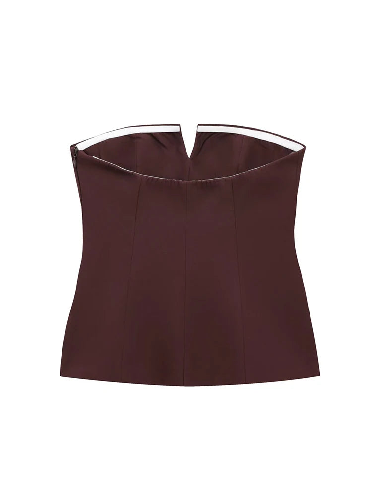 TFMLN Spring Summer Women Strapless Crop Tops Basic Sleeveless.