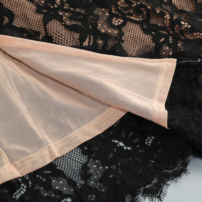Women’s VC Black Lace Cut Out Long Dress Backless High Split.