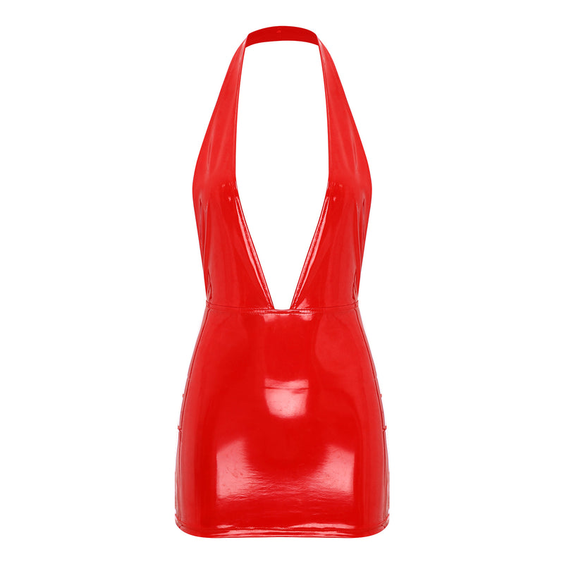 Women’s Skinny Latex Mini Skirt Mini Dress.