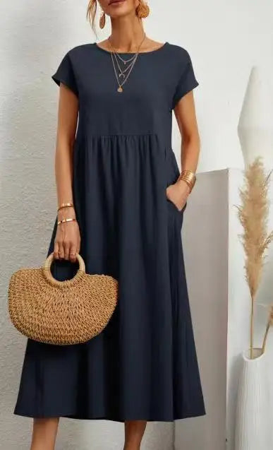 Women Vintage Solid Dress Summer Elegant.