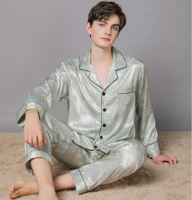 Men Ice Silk Pajamas Suit Summer Plus Size.