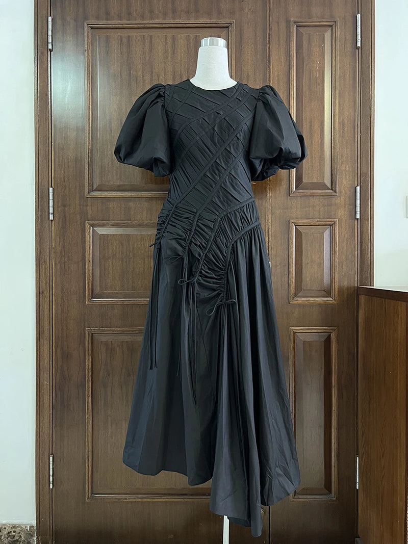 Solid Spliced Folds Irregular Long Dresses for Women.