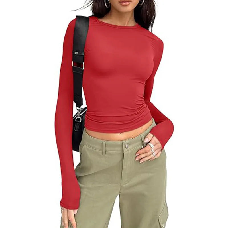 1pcs Four Seasons Fashion Senior Women T-shirt Long Sleeve Crew Neck.