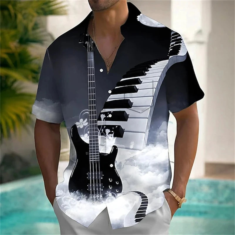 Summer Musical Instrument 3D Print Shirts Men Fashion Shirt Casual Vintage.
