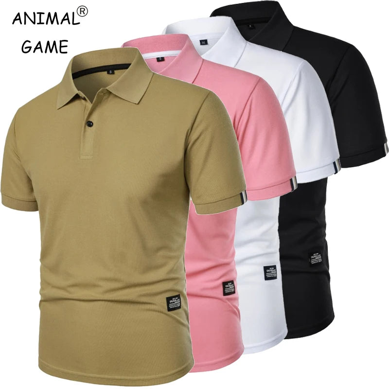 Solid Color Polo Shirt Men's Short Sleeve Button Tshirts Lapel Lightweight.