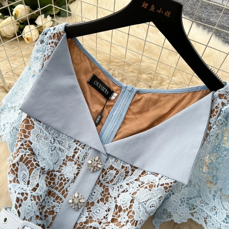 Women’s Elegant Hook Floral Hollow Lace Dress.