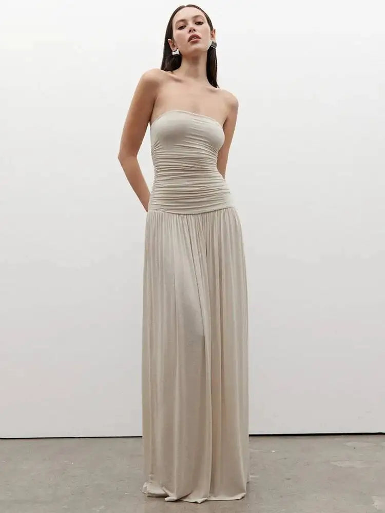 Mozision Off-shoulder Strapless Pleated Sexy Maxi Dress Women.