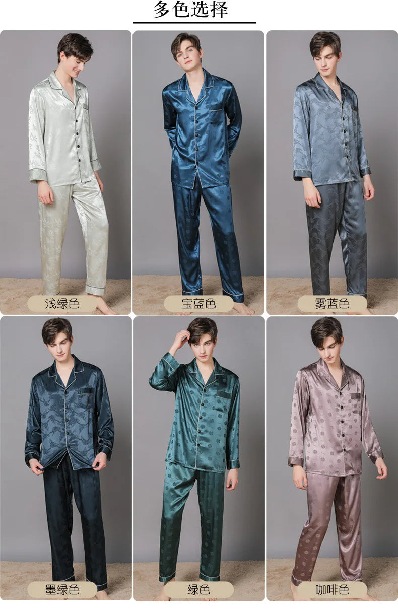 Men Ice Silk Pajamas Suit Summer Plus Size.