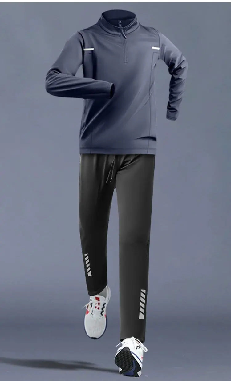 2-Pieces tracksuit Men's Quick-drying Sports Suit Fitness Running Elastic Trousers.