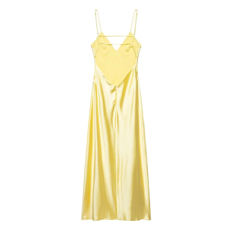 Sexy Chic Satin Women Party Dress V Neck Backless Long Eevning Club Dress.