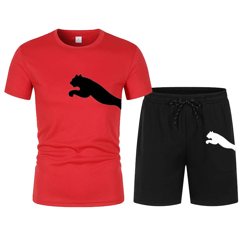 Men's summer T-shirt and shorts set, trendy men's breathable sports set.