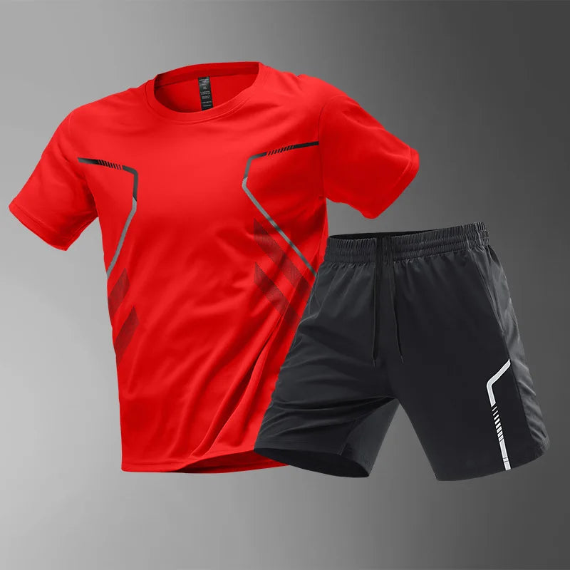 Men's Quick Drying Running Sets Breathable Hiking Fishing T-Shirt Short.