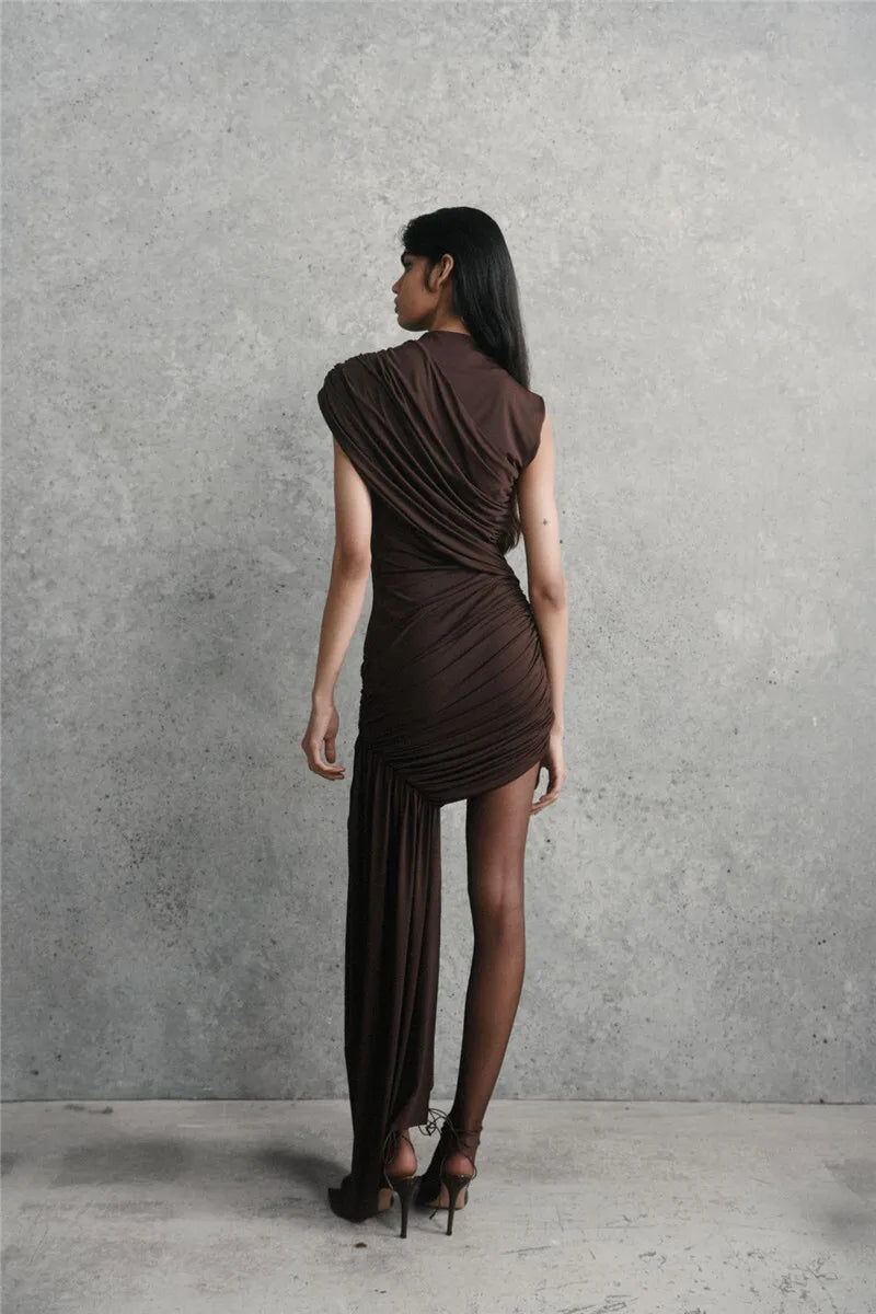 Mozision Irregular Draped Ruched Sexy Mini Dress For Women.