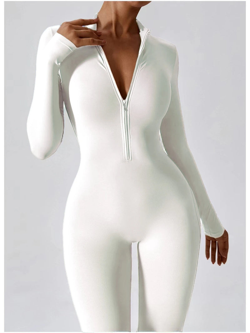 Yoga Boilersuit Long Sleeved Women's Sportswear Gym Zipper Jumpsuits.