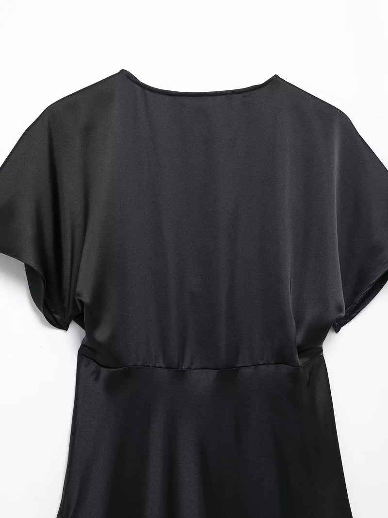 Women’s Sexy V Neck Satin Long Dress.