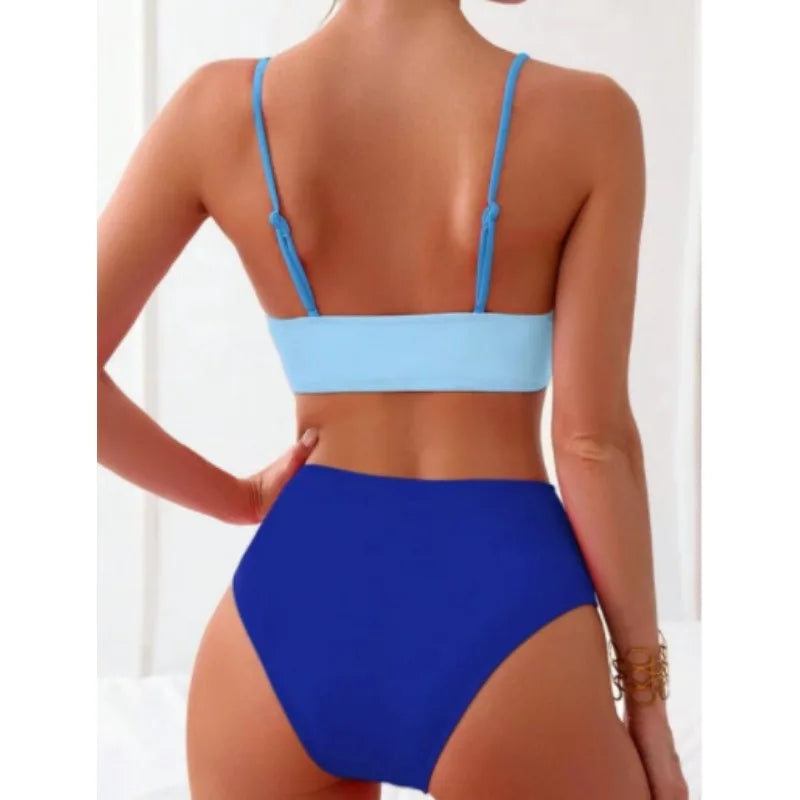 Patchwork Two-Piece bikini Swimsuit Sexy Women Tight Hollow Swimsuit.