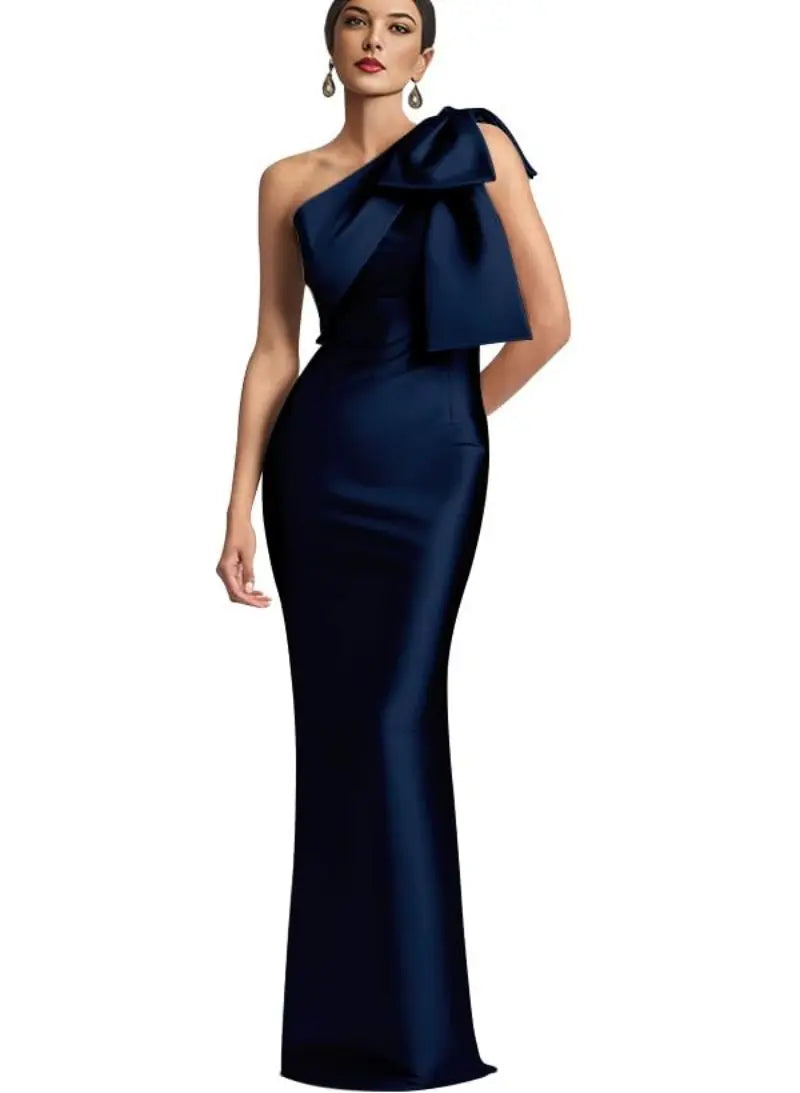 Evening Dress Women Elegant Tight Sexy Satin Single Shoulder.